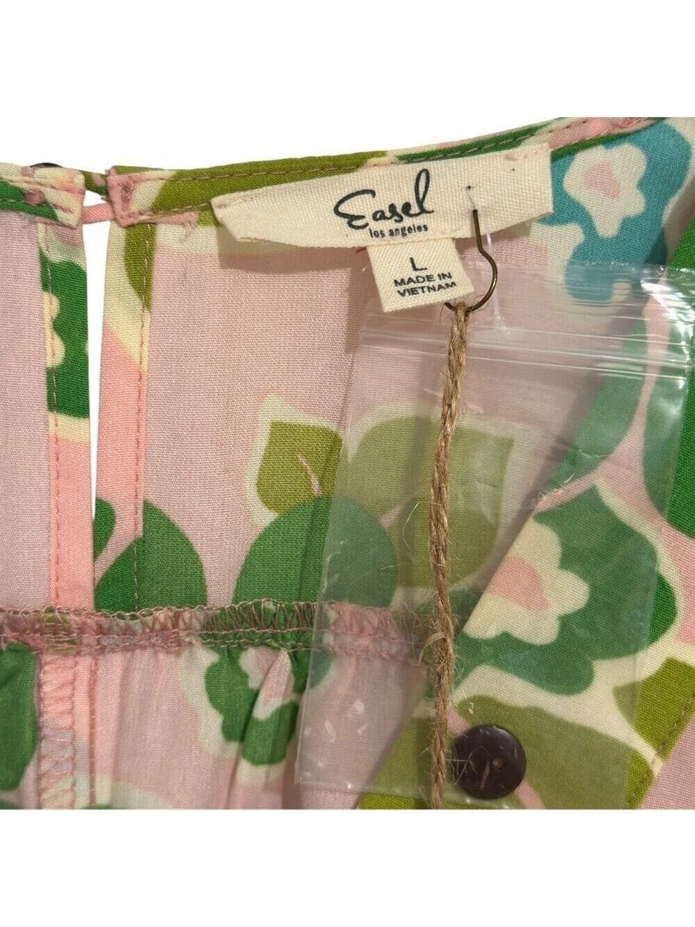 NWT Easel Los Angeles Sz L Floral Tropical Print Pink Blossom Maxi Dress NEW - Picture 4 of 11